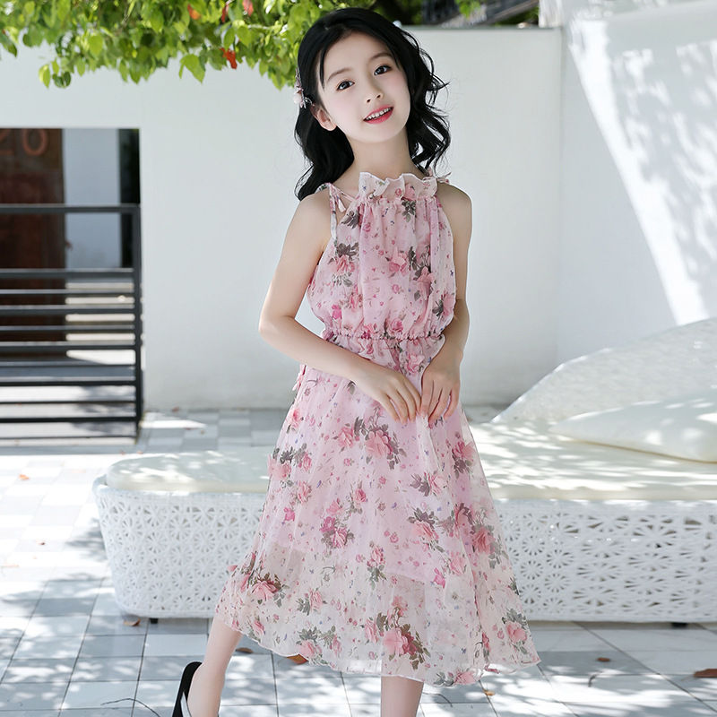 Thumbnail: Girls' Bohemian Summer Dress - Floral Beach Maxi Dress
