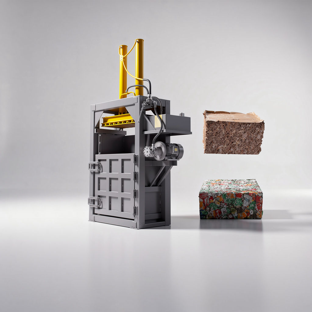 Industrial waste baler with compressed bales