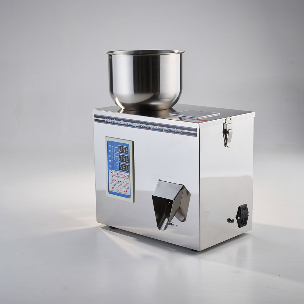 Stainless steel filling machine with top hopper, control panel