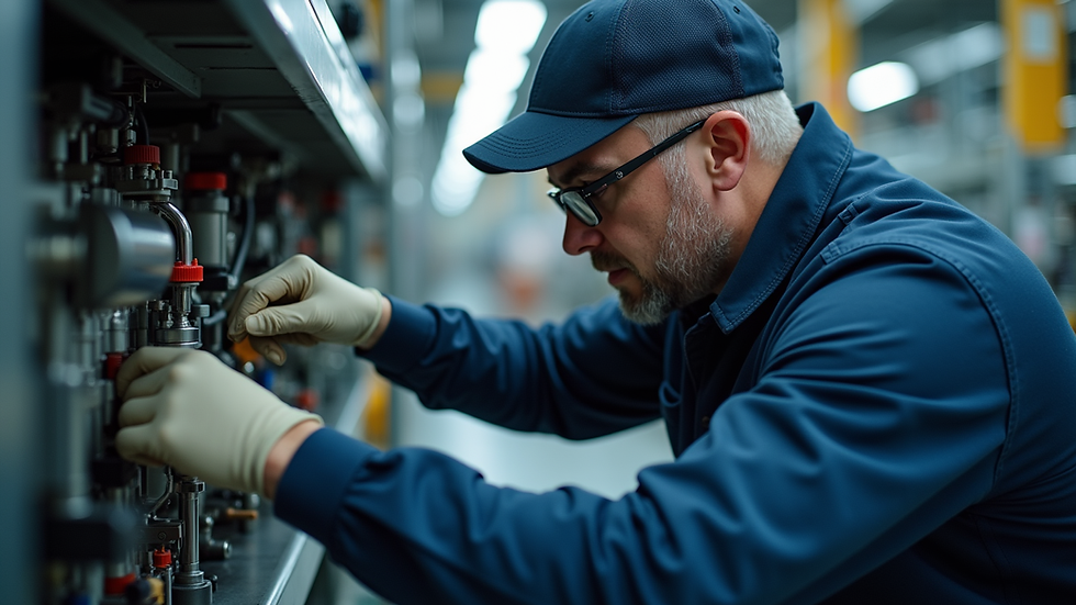 Close-up view of a technician performing maintenance on industrial equipment