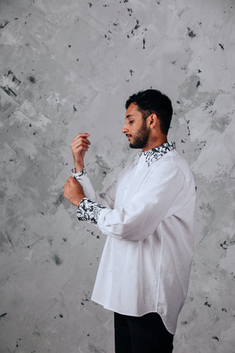 Size L - Long cuff shirt - White linen/cotton | Macfin