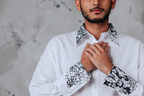 Size L - Long cuff shirt - White linen/cotton | Macfin