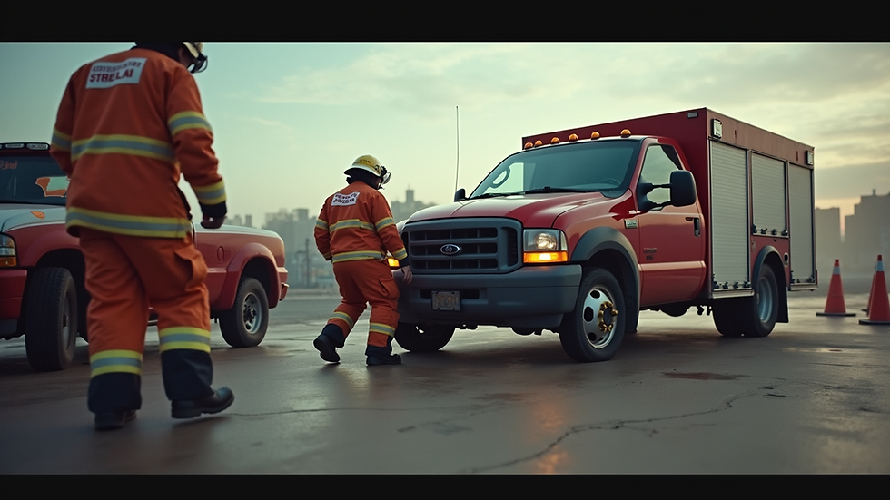 Eye-level view of a rescue team practicing vehicle extrication