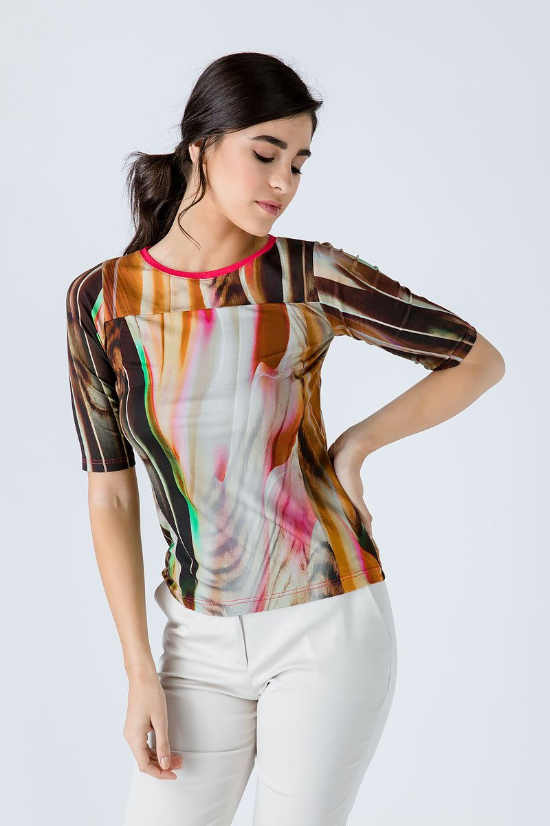 Thumbnail: Fitted Print Top in Stretch Jersey
