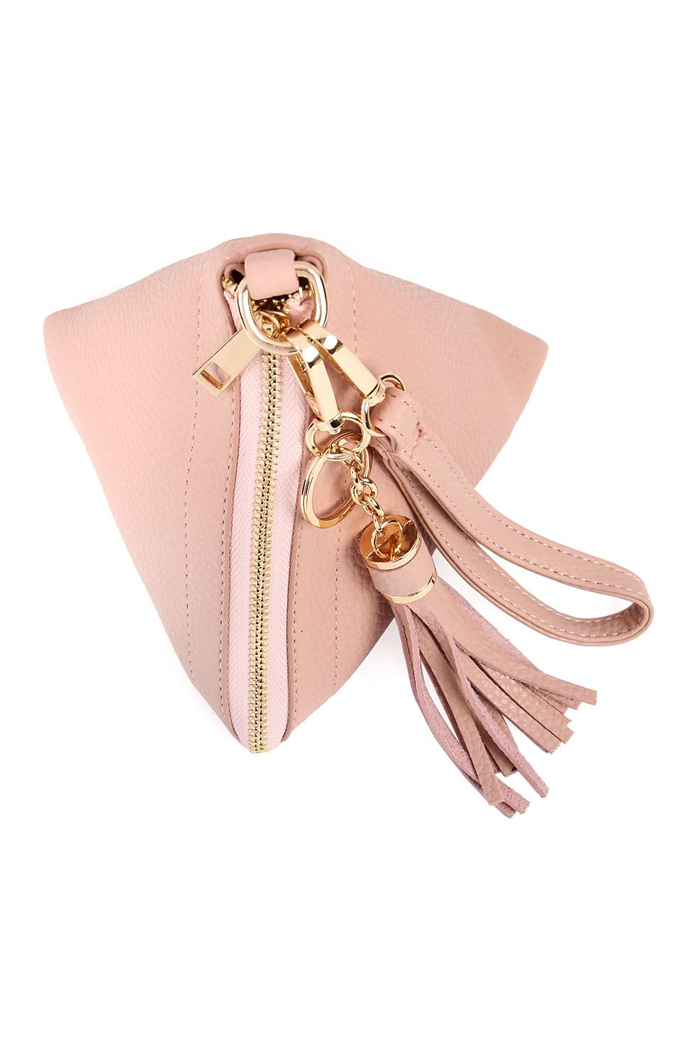 Thumbnail: Pyramid Shape Tassel Wristlet Leather Bag