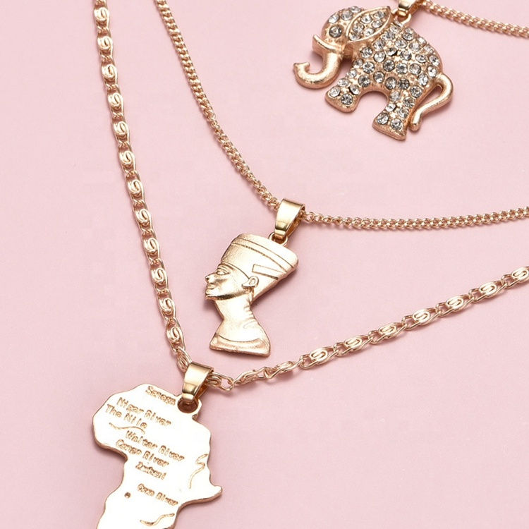 Thumbnail: Necklaces Set Elephant World Map Egyptian Queen Necklace Pendant