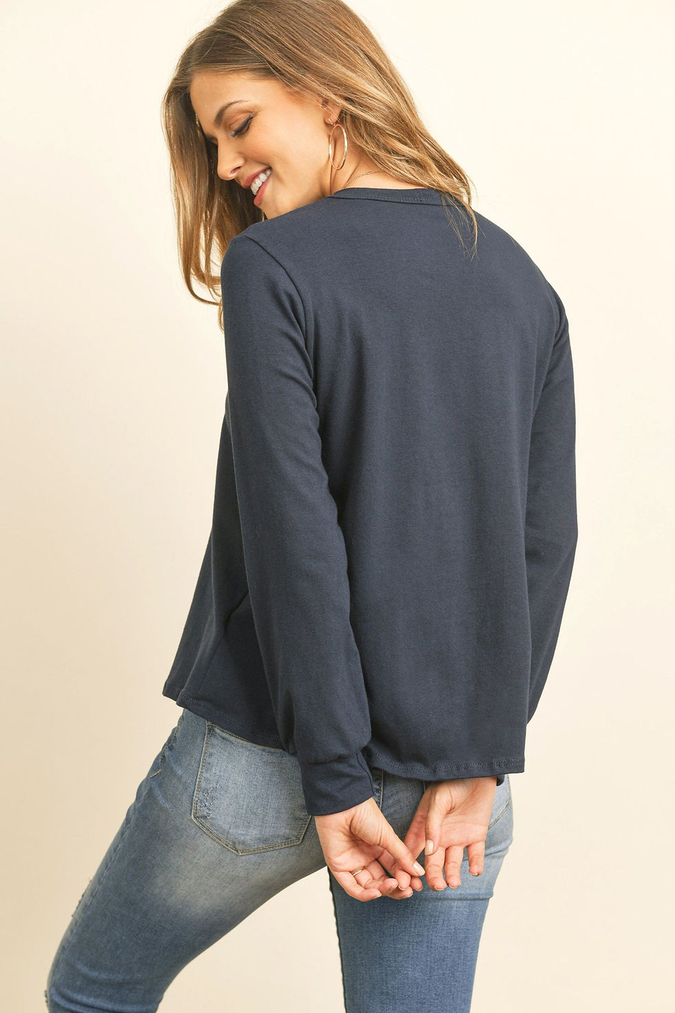 Thumbnail: Long Sleeve Round Neck Solid Top