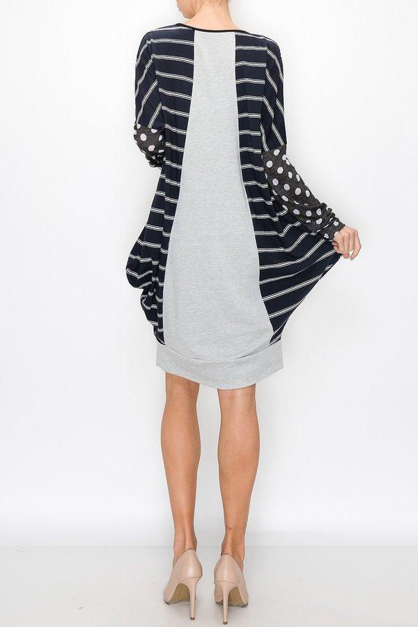 Miniature : Color Block Long Sleeve Dress With Pocket
