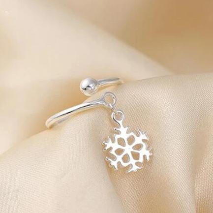 Thumbnail: Sterling Silver Open Dangling Snowflake Ring