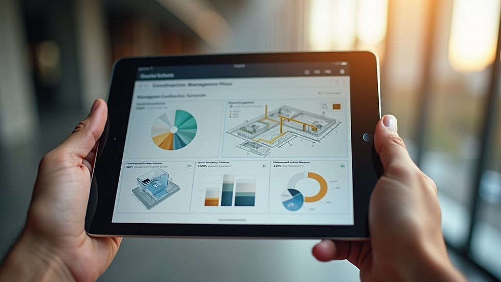 Close-up view of a digital tablet displaying a construction management app