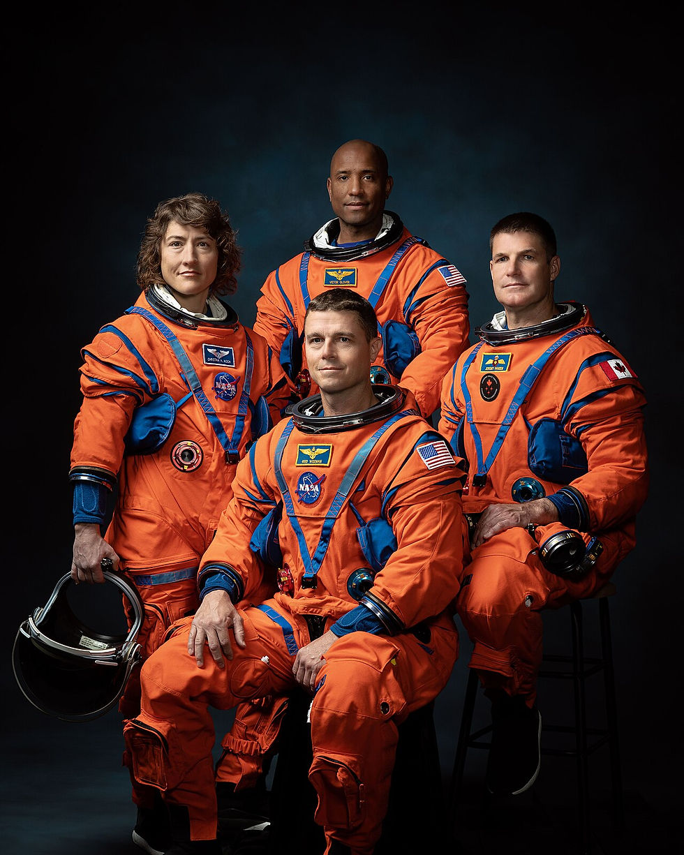 Official crew portrait for Artemis II, clockwise from left: NASA Astronauts Christina Koch, Victor Glover, Canadian Space Agency Astronaut Jeremy Hansen, NASA Astronaut Reid Wiseman. PHOTOGRAPHER: Josh Valcarcel, Image: NASA