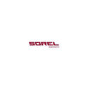 Logo de la marque SOREL FOOTWEAR, texte rouge.