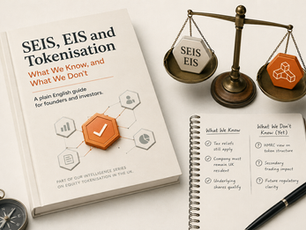For most early-stage investors in the UK, SEIS and EIS are not a footnote. They are often the reason the cheque gets written, so whenever the conversation turns to tokenising startup equity, the first sensible question is also the hardest: what happens to the tax reliefs? This guide sets out what can be said with reasonable confidence today, and what is still genuinely open. It assumes no prior knowledge. Where a term has a specific meaning, we explain it in plain English as we go. One thing to say clearly before we start. We are piecing this together too and while many opinions exist, nobody yet has a finished, tested rulebook for tokenised equity under SEIS and EIS yet. In reality, the live examples are only now starting to emerge. What follows is our current interpretation, drawn from the rules as they stand, from conversations we have been having with regulators and lawyers, and from our own work in the space. It is a considered view, not a final answer, and we will tell
