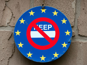 As Europe's Crypto Grace Period Ends This Week, the image shows a keep out sign for business, hanging over the EU. 