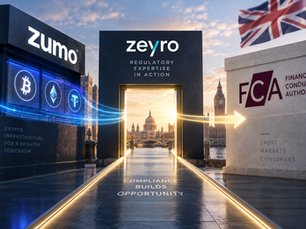 Illustration of the Zumo and Zeyro partnership on UK crypto financial promotions compliance