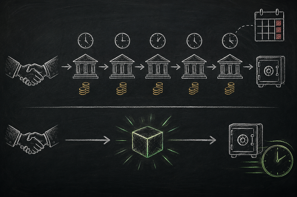 A diagram showing Settlement is the least glamorous word in finance and quite possibly the most important. It is the moment a trade actually completes, when cash and asset change hands and the deal becomes real. For decades that moment has taken days, propped up by a chain of intermediaries each taking a cut and adding a delay. So when one of the institutions that sits at the centre of that machine starts testing a faster way to do it, founders and investors watching the tokenisation story should pay attention, even if the instrument involved sounds obscure.