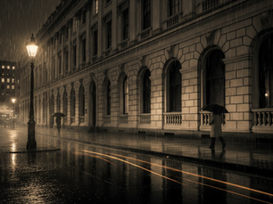 A moody street setting in financial district.