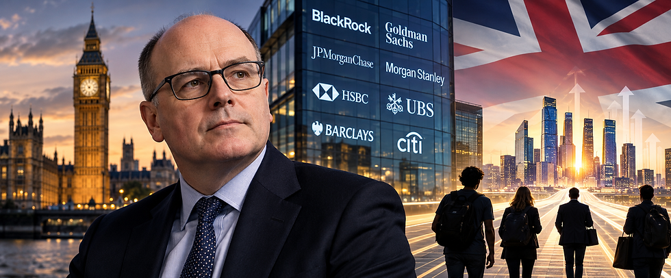 Chris Woolard against a UK financial markets backdrop, illustrating the digital markets taskforce