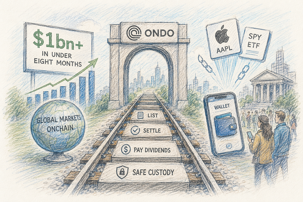 A tokenised version of an Apple share is not, on its own, a story that should keep a UK founder awake. What should hold their attention is the plumbing being built to carry it. The infrastructure that can list public stocks onchain, settle them, pay their dividends and hold them safely is the same infrastructure that private company equity, including startup equity, will one day depend on. And that plumbing is suddenly being laid at speed.



Ondo Finance said this month that its Global Markets platform has passed $1bn in total value locked across tokenised stocks and exchange traded funds. It claims to be the first tokenised equity platform to reach that mark, and it did so in under eight months. Growth at that pace tells you the demand was waiting for the product, not the other way round.



The distribution is moving just as quickly. On 12 June the self-custody wallet company Exodus switched on Exodus Markets in partnership with Ondo, putting more than 200 tokenised stocks, ETFs and real world assets on the Solana network inside its app for eligible users in selected markets. Tokenised equities are also reachable through mainstream wallets such as MetaMask for users in supported regions outside the United States. The pattern is clear. These assets are leaving the specialist venues and arriving where ordinary investors already keep their money.