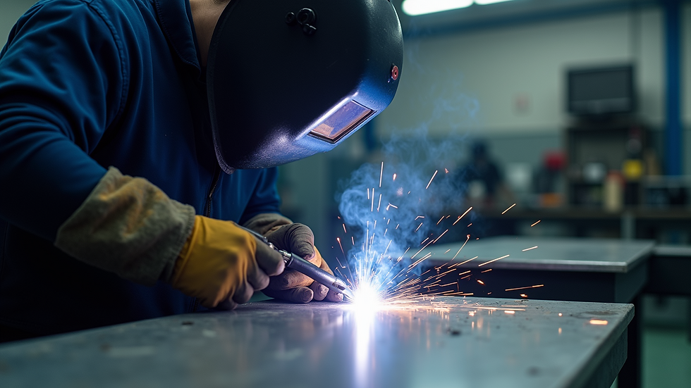 Eye-level view of TIG welding machine setup for aluminum