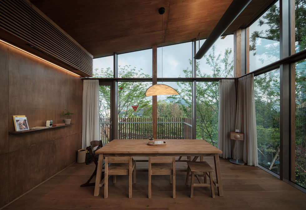 A lounge with impressive large windows