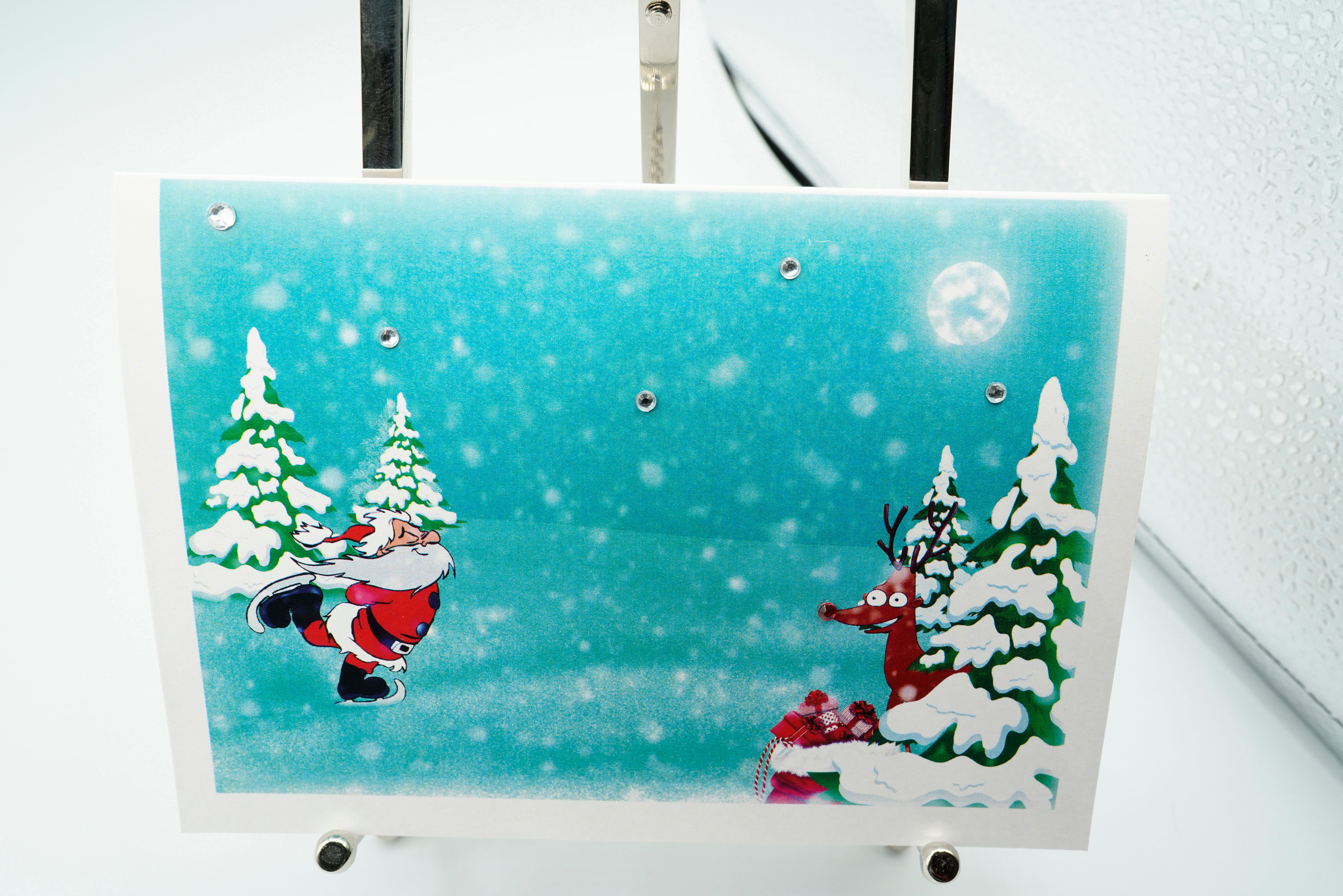 Xmas Skating Santa Rhinestones Wonderland A6 Card High QualityPrint on 300g