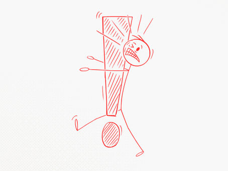 ilustração de um personagem trambando com um ponto de exclamação