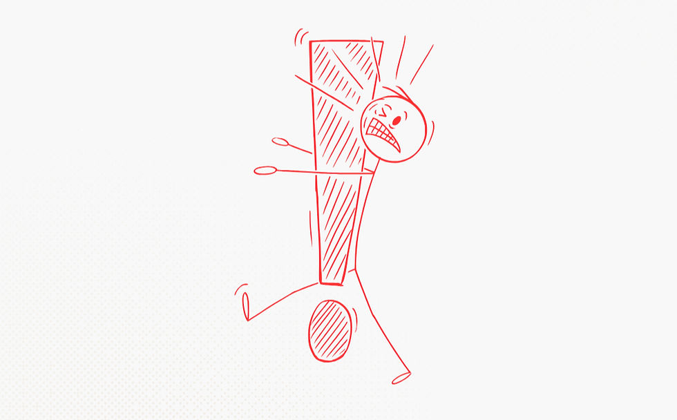 ilustração de um personagem trambando com um ponto de exclamação