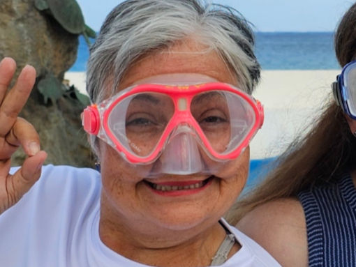 Diver with double lens mask
