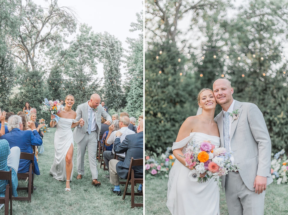bride and groom walk back up the aisle at Wild Carrot