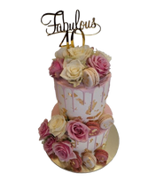 A stunning '40 and Fabulous' milestone birthday cake from Stentons Cakes on the  Gold Coast, featuring elegant decorations and a hint of sparkle, ideal for celebrating a 40th birthday in style.