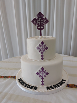 An exquisite 2-tier fondant cake, perfect for religious wedding ceremonies in Gold Coast, designed by Stentons Cakes for elegant celebrations.