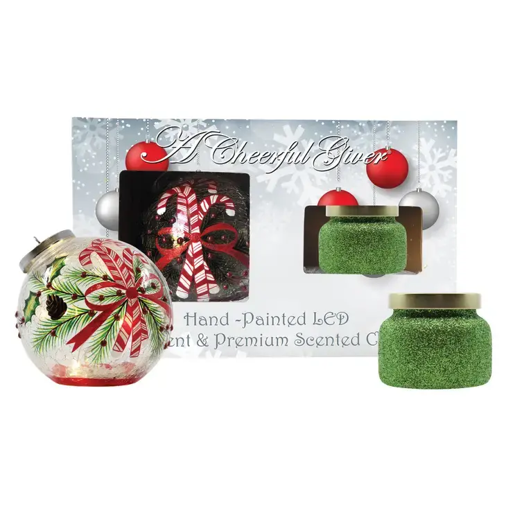 Candy Cane Ornament and Candle Gift Set