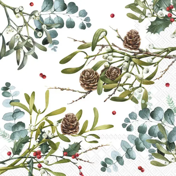 Branches Allover Christmas Paper Cocktail Napkins 20 Ct