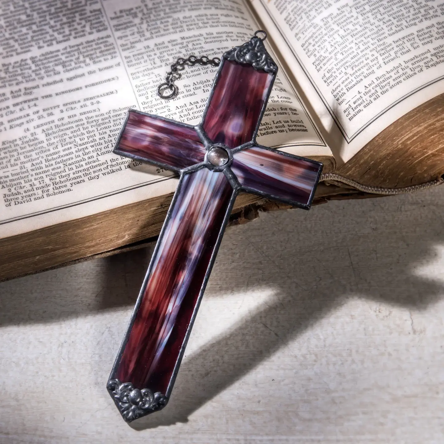 Red Opal Cross Stained Glass