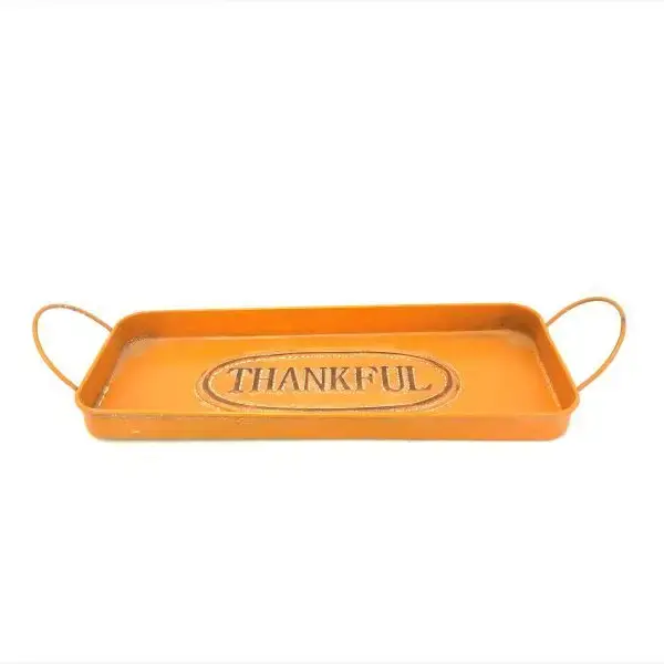 Vintage Orange Embossed "Thankful" Tray W/Handles