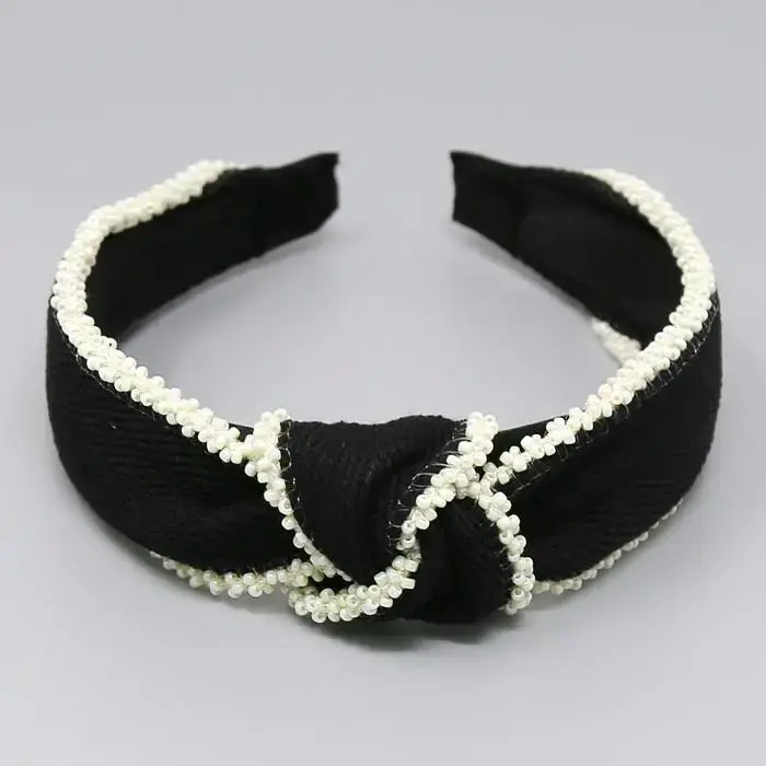 Seed Bead Trimmed Front Knot Lace Headband