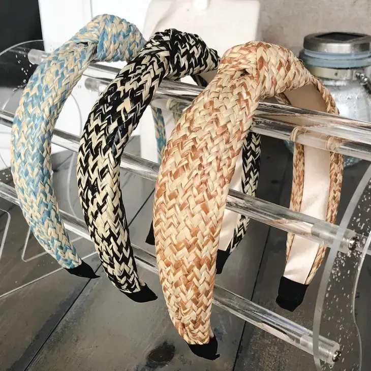 Summer raffia and tweed polka dot headband.  Start off your summer look with our