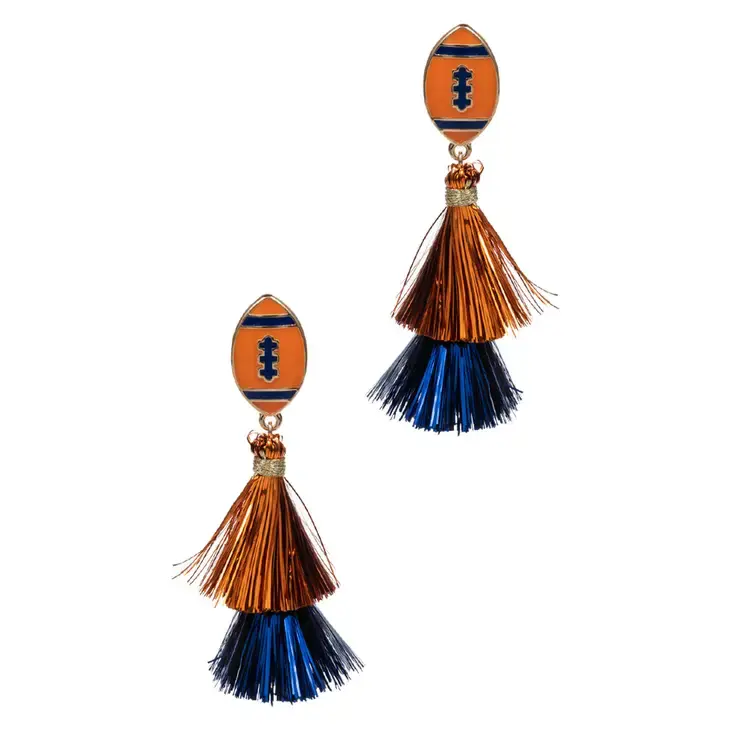 Football Tassel Post Earring ORG/BL