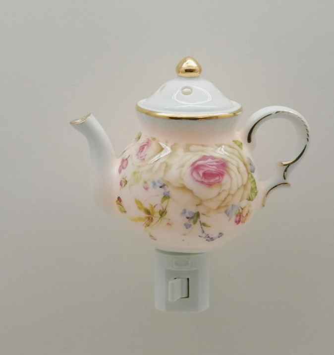 14k Porcelain Rose Teapot Light
