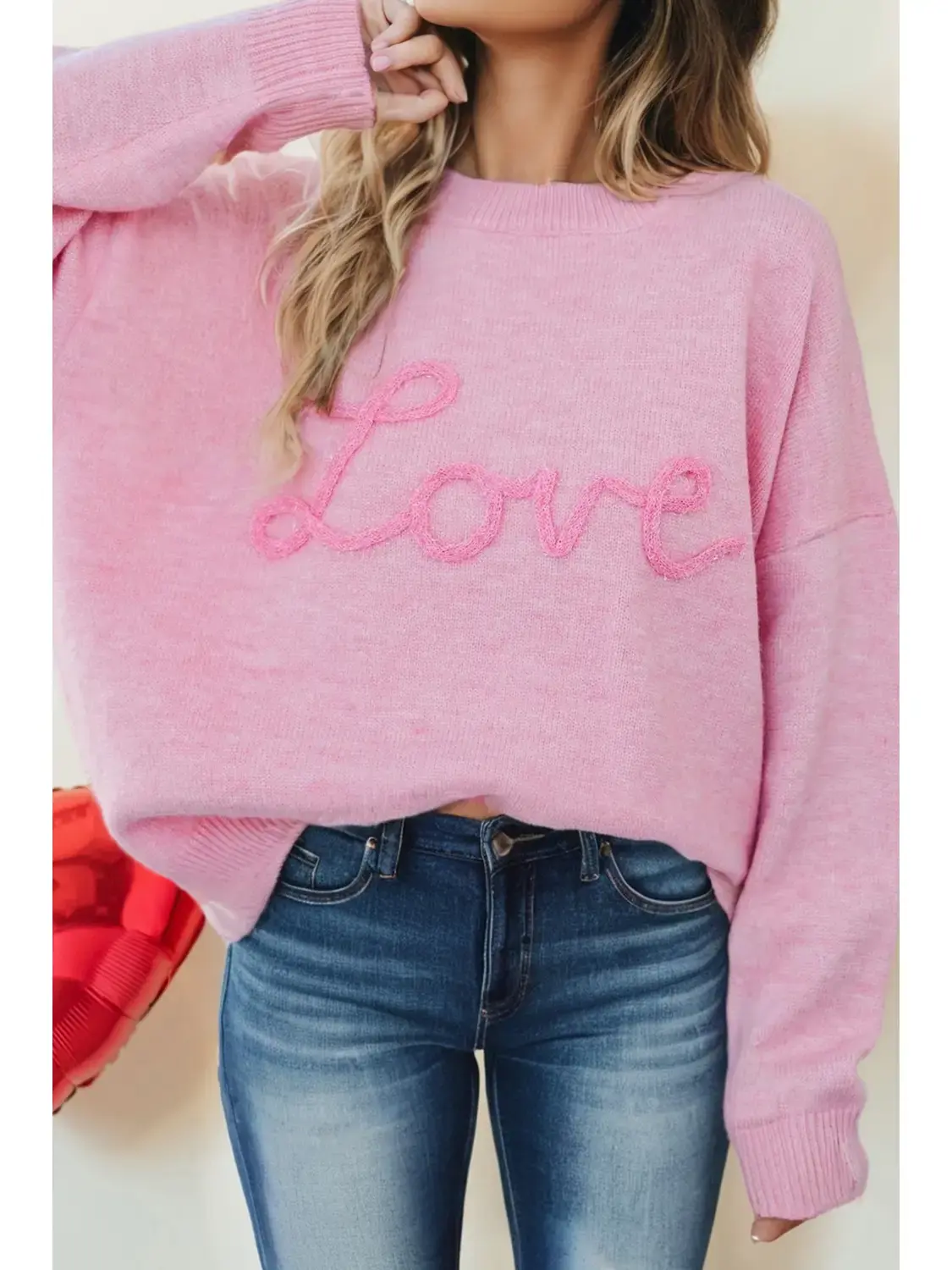 Valentines Corded Love Script Graphic Baggy Sweater