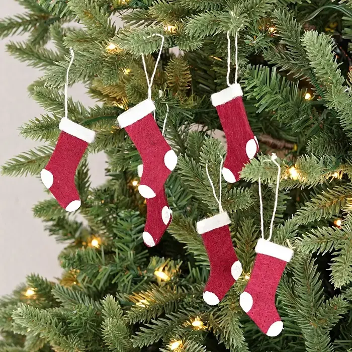 S/6 Country mini Red stocking ornament