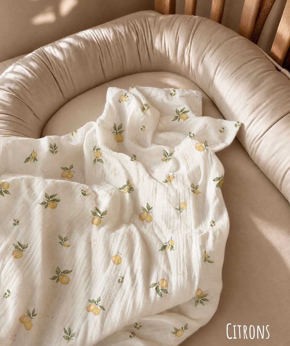 Miniature : Couverture bébé en double gaze de coton  citrons 🍋 