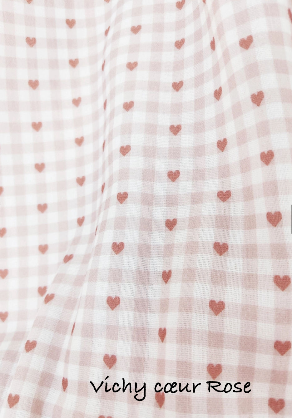 Miniature : Couverture bébé double gaze Vichy Cœur 