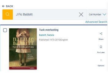 Screenshot of a library catalog search for a specific call number.