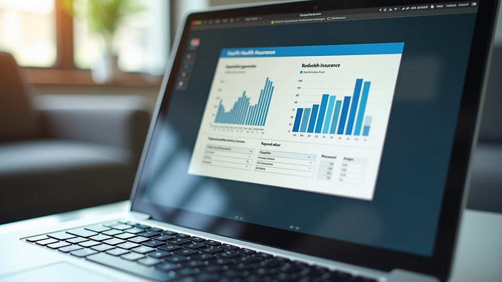 High angle view of a laptop screen showing health insurance comparison charts
