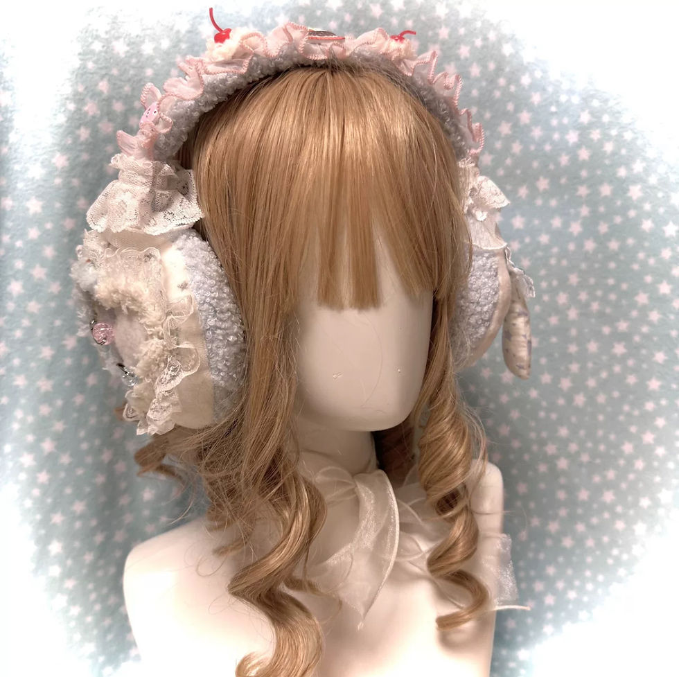 Thumbnail: Cute handmade lacy bunny ear button earmuff