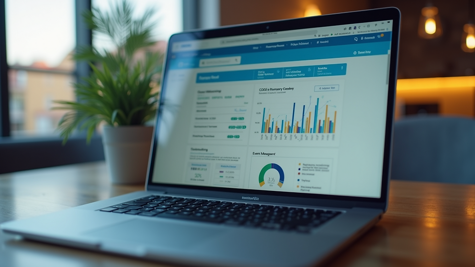 Close-up view of a laptop screen displaying event management software dashboard