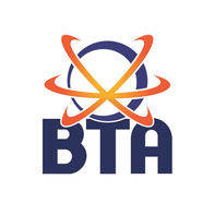 Logotipo BTA em azul e laranja, com letras