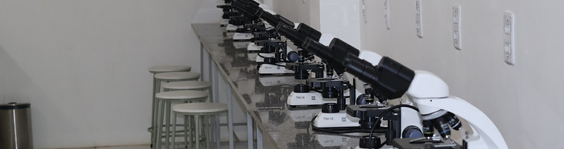 Laboratório com vários microscópios